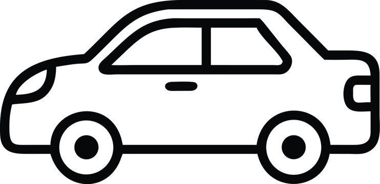 A simple black and white line drawing depicts the side profile of a generic sedan automobile high quality professional detailed modern elegant stylish clean crisp vibrant