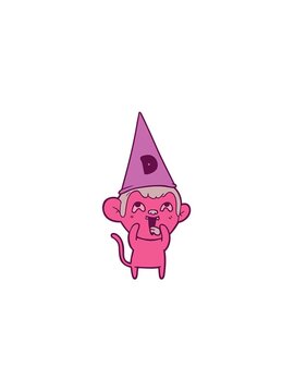 pressure popping animation of crazy cartoon monkey in dunce hat