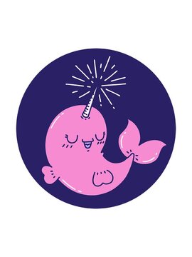 spinning motion animation of icon of a tattoo style happy narwhal