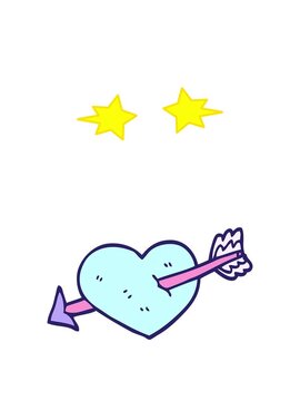 spinning stars animation of cartoon doodle heart shot through with arrow