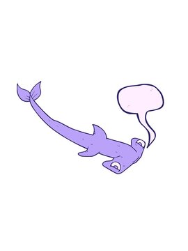 attention grabbing animation of freehand drawn speech bubble cartoon hammerhead shark
