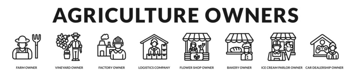 Fototapeta premium Professional banner highlighting agricultural and production based entrepreneurs involved in farming, manufacturing, and distribution industries in Lineal Icon Style