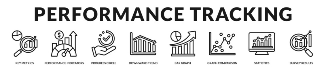 Fototapeta premium Professional banner presenting tools used to monitor organizational performance, analyze trends, and evaluate progress through visual data indicators in Lineal Icon Style