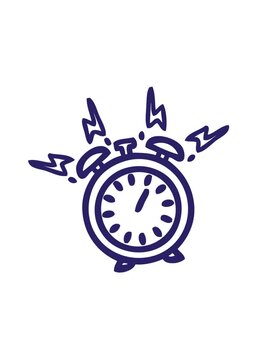 shaking motion animation of line drawing cartoon of a ringing alarm clock icon