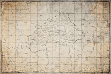 Fototapeta premium Vintage Map Of Burkina Faso With Regional Boundaries On Retro Paper Background