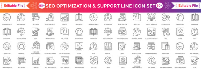 Seo Vector icon set. Search Engine Optimization Blue and White icon collection. With topics like business, search, target, ranking, optimization, content and keyword. © Ragena
