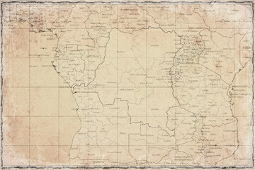 Fototapeta premium Vintage Map Of Democratic Republic Of The Congo With Provincial Boundaries On Retro Paper Background
