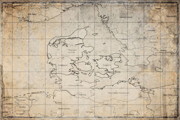 Fototapeta premium Vintage Map Of Denmark With Regional Boundaries On Retro Paper Background