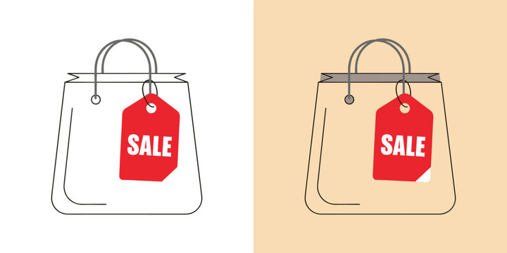 Vector illustration of a modern shopping bag with a red 'SALE' tag, perfect for e-commerce promotions, discount campaigns, and retail advertising
