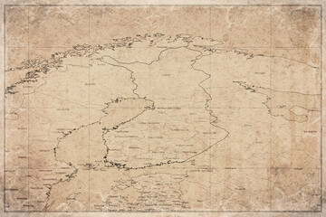 Obraz premium Vintage Map Of Finland With Regional Boundaries On Retro Paper Background