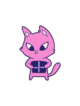 popping motion animation of confused cartoon cat with gift