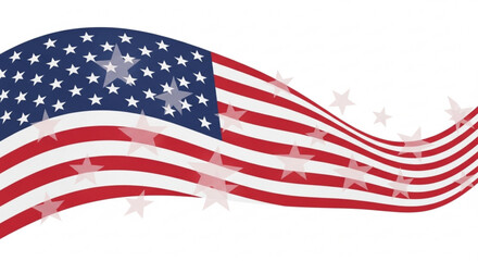 Fototapeta premium Waving american flag with white stars on blue background and red white stripes patriotism symbol