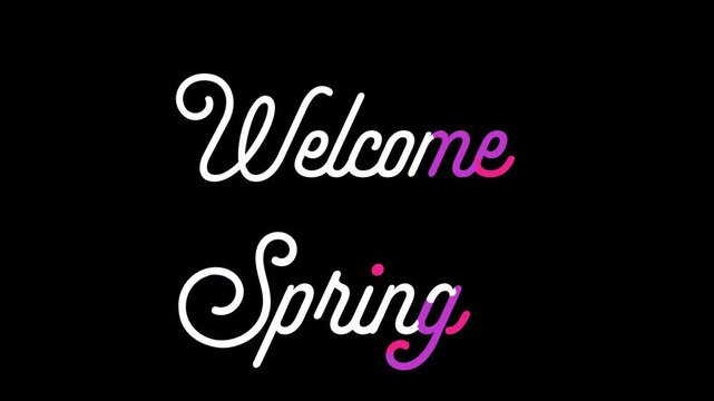 Welcome spring text animation with elegant white, pink accentsin transparent background. Perfect for spring themed social media posts and website banners