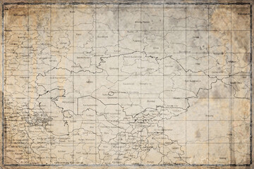 Fototapeta premium Vintage Map Of Kazakhstan With Regions On Retro Paper Background