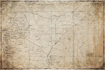 Fototapeta premium Vintage Map Of Kenya With Counties On Retro Paper Background