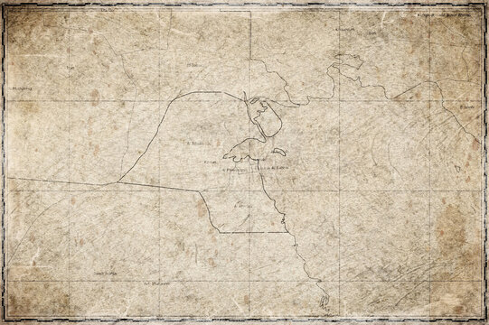 Vintage Map Of Kuwait With Governorates On Retro Paper Background