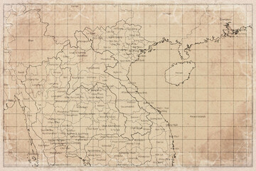 Fototapeta premium Vintage Map Of Laos With Provinces On Retro Paper Background