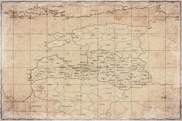 Fototapeta premium Vintage Map Of Latvia With Regions On Retro Paper Background
