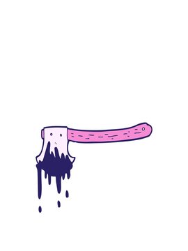 stretching up animation of cartoon bloody axe