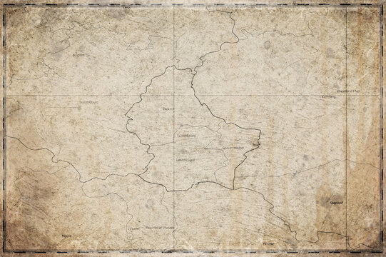 Vintage Map Of Luxembourg With Cantons On Retro Paper Background