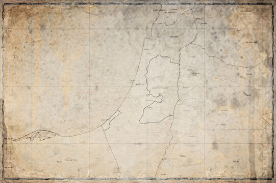 Vintage Map Of Palestine With Governorates On Retro Paper Background