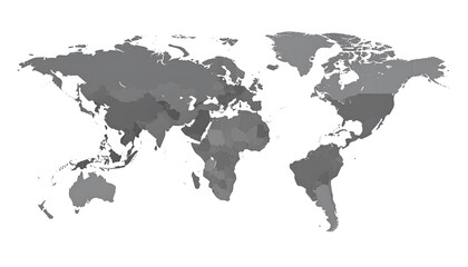 Fototapeta premium A gray world map projection, with country outlines and a black background