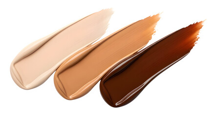 Obraz premium Three swatches of foundation makeup in different skin tones on transparent background