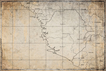 Fototapeta premium Vintage Map Of Sierra Leone With Provinces On Retro Paper Background