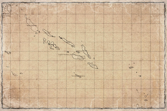 Vintage Map Of Solomon Islands With Provinces On Retro Paper Background