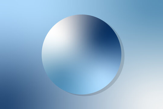 This minimalist vector graphic illustration presents a perfectly smooth, large circular disc, masterfully rendered with a beautiful gradient transition from bright white to deep blue, expertly designe