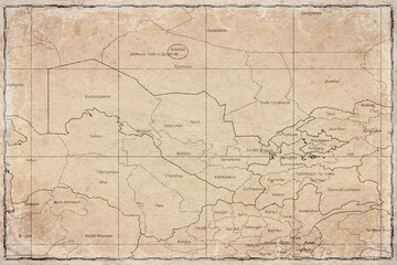 Fototapeta premium Vintage Map Of Uzbekistan With Regions On Retro Paper Background