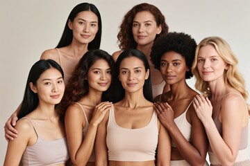 Obraz premium This artwork captures a stunning representation of unity and diversity among women from various ethnic backgrounds