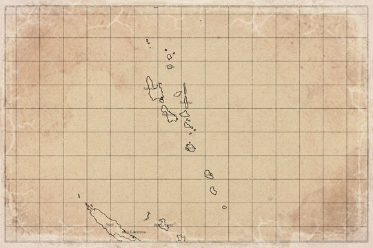 Vintage Map Of Vanuatu With Islands On Retro Paper Background