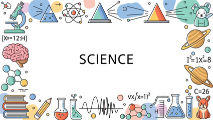 Science Education Banner with Chemistry Physics Biology Astronomy Elements, Laboratory Equipment, Planets, Molecules and School Learning Concept Vector Illustration © MDMAHADI