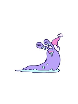 rise and float animation of gross hand drawn line drawing of a slug wearing santa hat