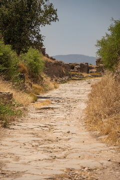 Ancient Roman road through the ruins of Bulla Regia, outside of Jendouba, Tunisia