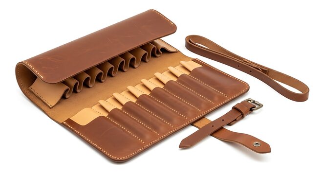 An old fashioned pistol sits inside a wooden box with a black computer and a business set of tools for repair isolated near a gold abacus and a domino