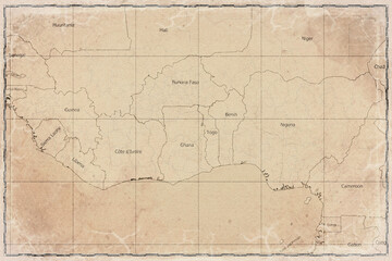 Fototapeta premium Vintage Map Of Guinea Coast On Retro Paper Background