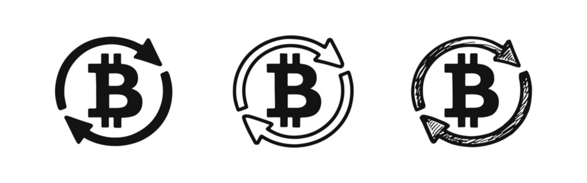 Bitcoin Cryptocurrency Exchange Icon Set - Digital Currency Rotation and Transfer Symbols