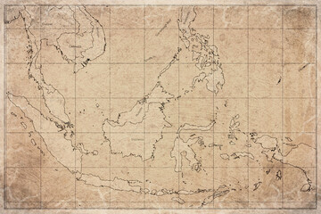 Fototapeta premium Vintage Map Of Malay Archipelago On Retro Paper Background