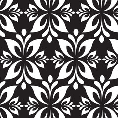 Fototapeta premium Elegant seamless black and white floral pattern with symmetrical ornamental motifs