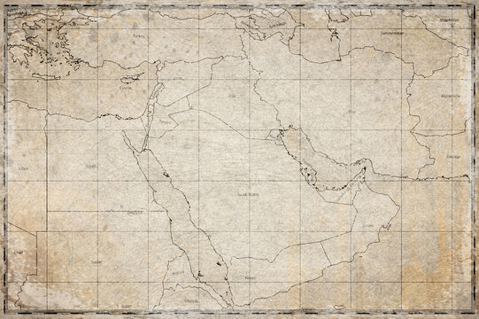 Vintage Map Of Middle East On Retro Paper Background