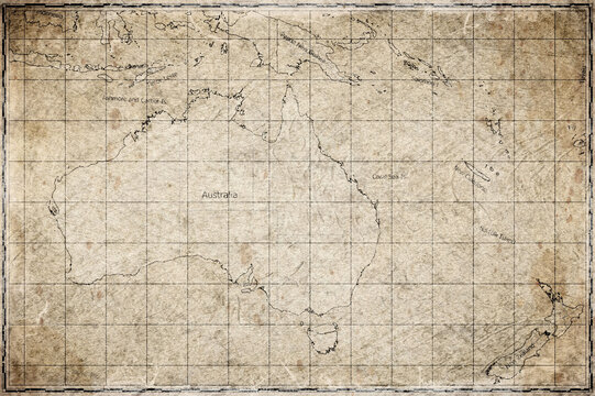 Vintage Map Of Oceania On Retro Paper Background