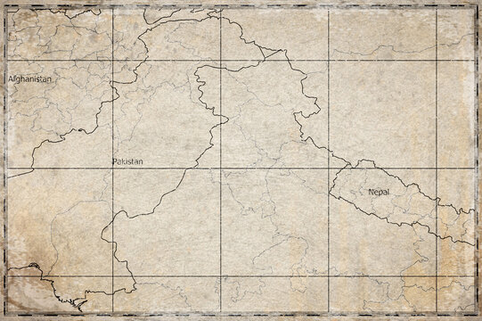Vintage Map Of Punjab Region On Retro Paper Background
