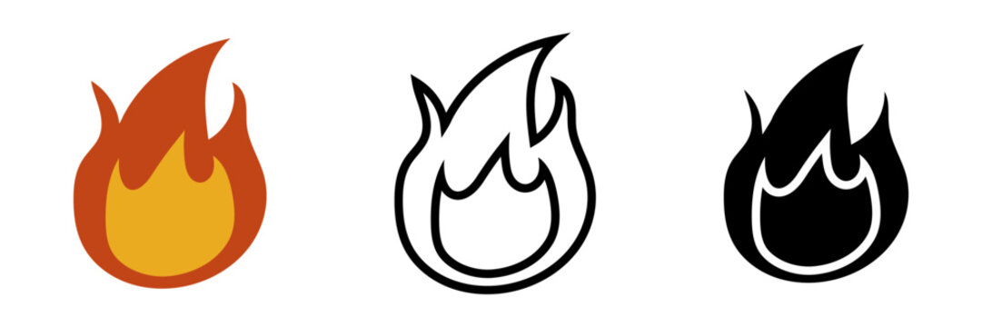 炎アイコンセット 火・フレイムのシンプルなカラー・線画・シルエットデザイン ベクター素材 / Fire flame icon set simple outline silhouette vector