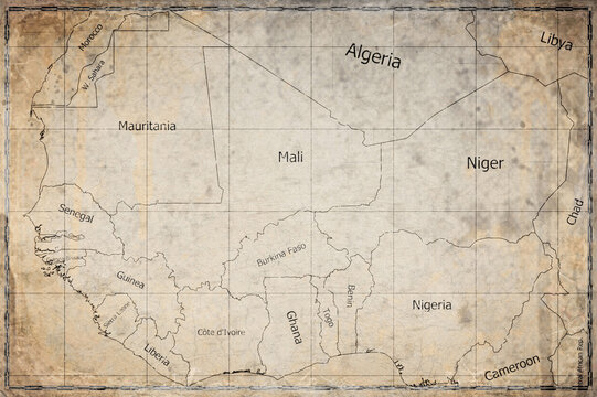Vintage Map Of West Africa On Retro Paper Background