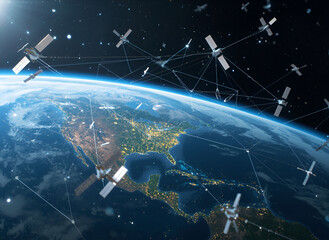 Fototapeta premium Global Satellite Communication Network Orbiting Earth