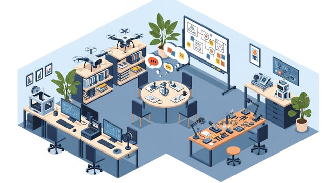 Isometric View of a Modern Research Laboratory with Advanced Equipment.