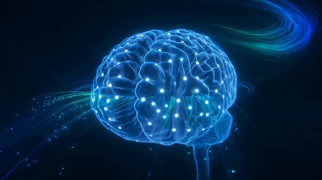 Luminous Blue Brain with Neural Connections and Abstract Energetic Flow on Black