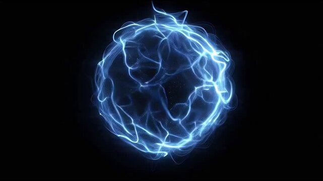 Abstract electric blue energy orb pulsating with light on a dark background, concept of power and dynamism